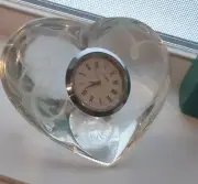 Mikasa crystal clock heart 3 3/4”x 3 1/4”x2" Silver Trim "Love Story" Orig Box