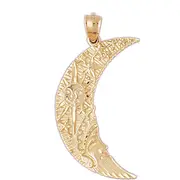 14K Gold Celestial Crescent Pendant