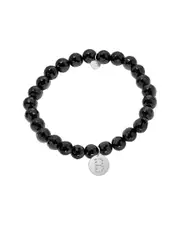 Jane Basch Silver Diamond & Onyx Initial Stretch Bracelet (A-Z) Multicolor