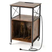 Costway Record Player Stand Turntable Stand Side Table w/Built-in Charging Station Vinyl Storage Cabinet