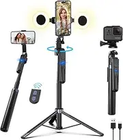 Auto Face Tracking Tripod for iPhone with Light,360 Rotation Phone Tripod Holder with Remote,70" Travel Selfie Stick for Content Creator Vlog Live Stream Video Recording