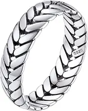 [Silvora] Vintage Silver Rings, 5MM Link Cuban Chain/Braided Wheat Sterling Silver Ring for Men Women Size 6-13, With Gift Wrapped