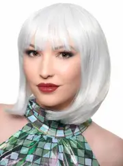 Short White Bob Deluxe Womens Costume Wig with Fringe