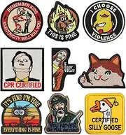 [Zcketo] 9 PCS Funny Meme Patches Set, Tactical Morale Fun Trendy Emblem Patch Embroidery Hook and Loop Applique Patches for Clothes Jackets Backpack Hat Vest Uniforms Dog Vest Harness.
