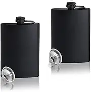 2 Pack Hip Flasks for Liquor, 8oz Matte Black Stainless Steel Leakproof Thin Hip Flask with Funnel for Men&Women, Drinking Flasks for Wedding Party Gift Outdoor Activity