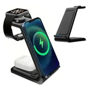 3 in 1 Wireless Charger Dock Charging Station for Apple Watch iPhone Apple AirPods-Black
