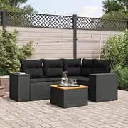 5 Piece Garden Sofa Set with Cushions Black Poly Rattan Patio Bar Sets