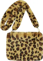 Women Girls Plush Leopard Print Crossbody Messenger Bag Fashion Faux Fur Clutch Shoulder Bag