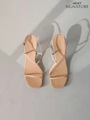 Camel Skinny Signature Premium Leather Strappy Heels (F22931) | $111