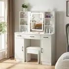 Dressing Table with Mirror and Stool, Vanity Desk with Shelves and Drawers White