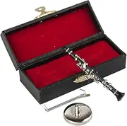 Dselvgvu Miniature Clarinet with Stand and Case Mini Musical Instrument Clarinet Replica Collectible Figurines Dollhouse Accessories Model Home Decoration Display Ornament (3.11")