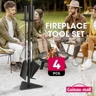 Fireplace Tool Set 4PCS Poker Fire Shovel Brush Cast Tongs Firepit Accessories