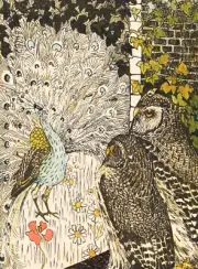 11810.Decor Poster.Room home Wall design art.Theo Hoytema painting.Peacock.Owls