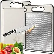 Stainless Steel Cutting Board, Double Sided Chopping Board for Kitchen, Easy to Clean, Non-Slip Scratch-Resistant Mesh Design with Juice Groove Food-Grade PP(36CM*25CM)