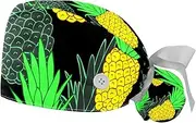 [WOSHJIUK] Working Hat 2 Pack Scrub Caps for Women,Colorful Fruit Pineapple,Tie Back Cap Adjustable Scrub Hat