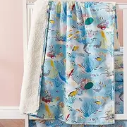 Brandream Ocean Crib Bedding Set for Boys or Girls - Nautical 3 Piece Oceania Undersea Adventures Whale Shark Cartoon Nursery Set | Baby Crib Blanket, Sheet, Skirt Included, Blue