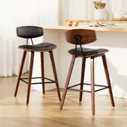 Set of 2 PU Leather Circular Footrest Bar Stools - Black