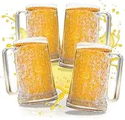 Granatan Beer Mugs with Gel Freezer 16 oz, Clear Double Walled Beer Mugs with Handles Set Of 4