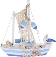HOODANCOS Wooden Sailboat Model Miniature Sailing Ship with Seabird Design Tabletop Decoration Small Sailboat Model Sailing Ship Statue (Size M)