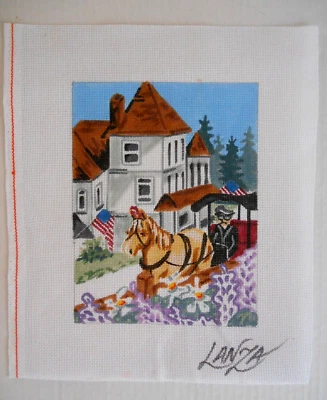 Victorian House Horse & Buggy Patriot Hand-painted Needlepoint Canvas LANZA