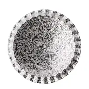 Turkish Metal Tray Round Serving Tray Coffee Tea 13.8" Silver Turkish Tray