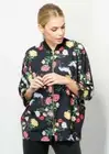 Jacket Floral Crane Bird Print Size 12/14/16, Relaxed Fit, Lightweight
