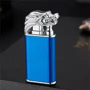 New Crocodile Double Fire Lighter, Cool Double Jet Flame Butane Windproof Lighter for Candle, Camping, BBQ, Kitchen - Butane Not Included (Blue, Dragon)