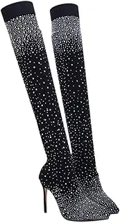 [WRITWAA] Elegant over The Heel Boots Long Boot Rhinestones Fashion for Women's Party