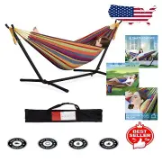 Comfortable Cotton Hammock with Space-Saving Steel Stand - 450lbs Capacity