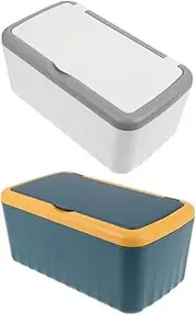 ULTECHNOVO 2Pcs Large Plastic Tissue Box Holder with Dustproof Lid Refillable Wipes Dispenser for Home Office Kitchen Bathroom Cute Design with Non Slip Base Space Saving