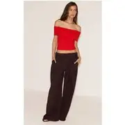 Tomato Red Soft Cotton Bardot Top, Tomato Red
