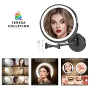 Wall Mounted Lighted Makeup Mirror, 8" Rechargeable Double-Sided Light up Mag...