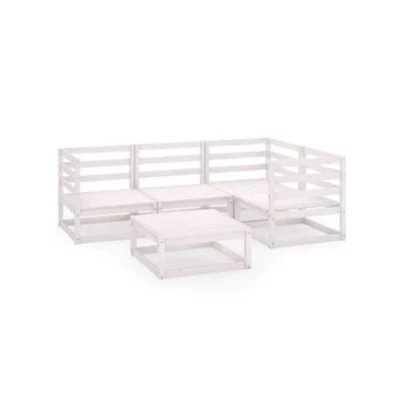 5 Piece Garden Lounge Set White Solid Wood Pine