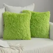 Pack of 2 Luxury Faux Fur Throw Pillow Cover Deluxe Winter Decorative Plush Pillow Case Cushion Cover Shell for Christmas Sofa Bedroom Car 18x18 Inch Green