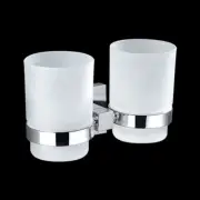 Bathroom Square Double Glass Tumbler Cup Holder Wall Mounted Brass Chrome