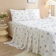 4 Piece Floral Printed Sheet Set Full Size Sheets Soft Microfiber Sheets Lavender Flower Printed Botanical Bed Sheets 16” Deep Pocket Wrinkle Free Sheets Floral Cooling Bed Sheets & Pillowcases Set