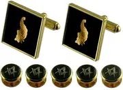 [Select Gifts] Stewards Gold Cufflinks Masonic 5 Shirt Dress Studs Box Set