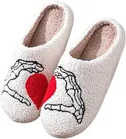 [Generic] Halloween Slippers Women's Winter Warm Slippers Unisex Plush Memory Foam Lightweight Non-Slip Flat Slippers for Indoor Outdoor Slippers Soft Fluffy, Off White, 39 EU