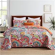 Queen Bedspreads Flower Print Bedding Lightweight 100% Cotton Quilted Coverlet Set with 2 Pillowcase for All Season, 3 PCS