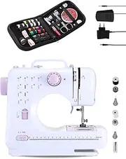 Portable Sewing Machine with 2 Speeds and 12 Stitches - Includes Pedal, Sewing Kit, Work Light and Thread Cutter, Works with Cable or AA Batteries (Not Included)