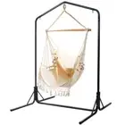 Gardeon Hammock Chair with Stand Hanging Bed Outdoor Garden Tassel Cream
