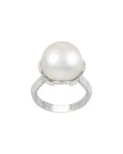 Imperial Windsor Silver 0.70 ct. tw. Diamond & 14-15mm Freshwater Pearl Ring