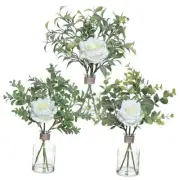 3 Pack Mini Fake Plants and Artificial Flowers with Faux Water in Vase,Silk