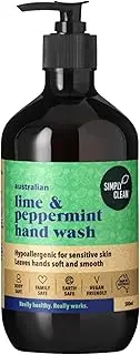 SimplyClean Lime & Peppermint Hand Wash - Natural Hand wash with Pure Australian Essential Oils - Bubbly pH 5.5 Formula - Gentle On Skin - 500ml