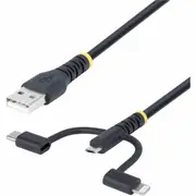 StarTech.com 3.3ft (1m) Rugged USB Multi Charging Cable, USB to Lightning/Micro-USB/Type-C, Apple MFi, Aramid Jacket, 3-in-1 Cha