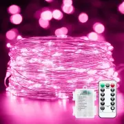 33Ft 100 LED Outdoor String Lights, Pink Fairy Lights Battery Operated with Remo