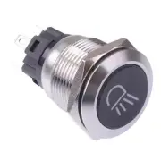Flood Light (Mirrored) Blue LED Latching 19mm Vandal Push Button Switch SPDT 12V