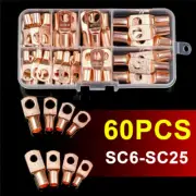 60X Assorted Car Auto Copper Ring Lug Terminal Wire Bare Cable Crimp Connectors
