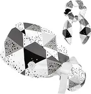 [YTYVAGT] Scrub Caps Women with Buttons,Surgical Caps with Button Adjustable Unisex,Black Gray White Geometry