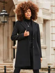 Sosandar Black Stud Sleeve Detail Formal Coat (Q76349) | $288